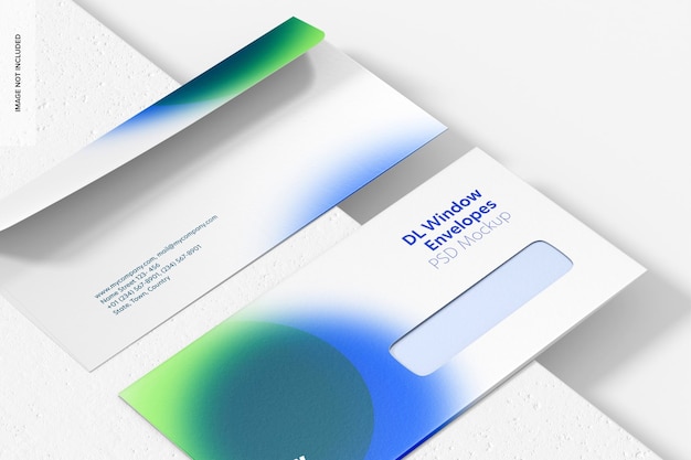 PSD dl window envelopes mockup, left view