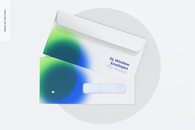 PSD dl window envelopes mockup, top view