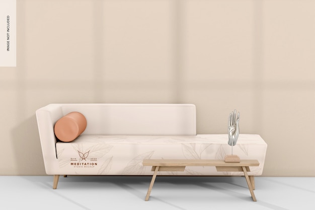 Długa sofa makieta widok z przodu