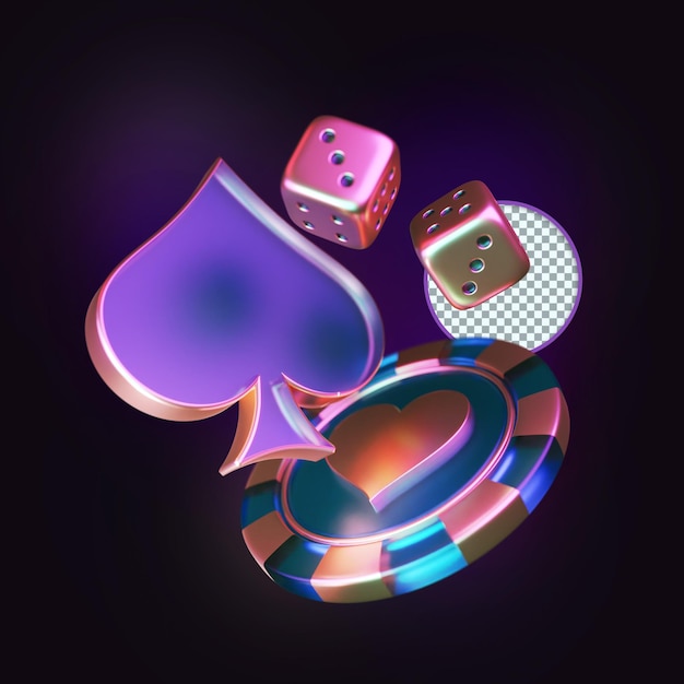 Dobbelstenen en Chip Casino Poker Samenstelling 3D Render, Design Element,