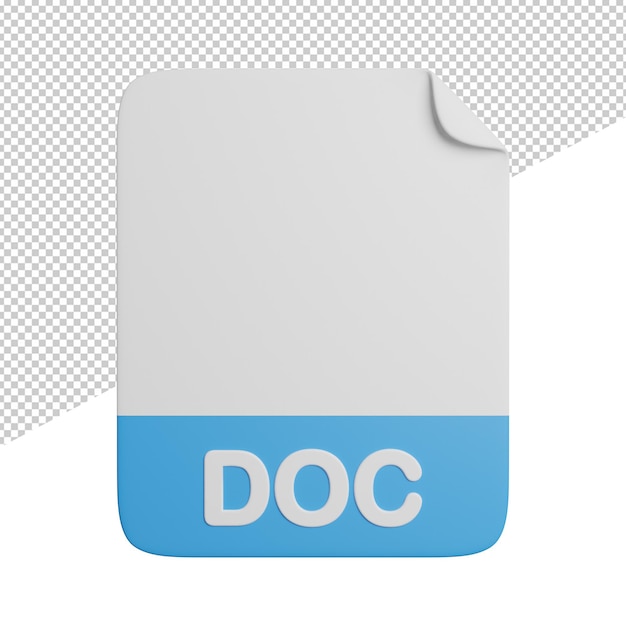 PSD Файл документа doc, вид спереди, 3d-рендеринг значка иллюстрации на прозрачном фоне
