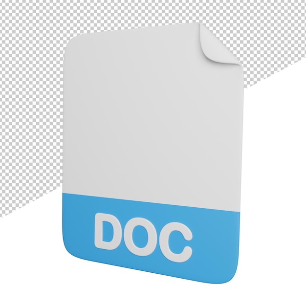 Doc document file side view 3d rendering icon illustration on transparent background