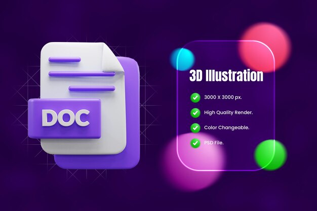 PSD Икона файла doc 3d или иллюстрация иконы файла doc 3d