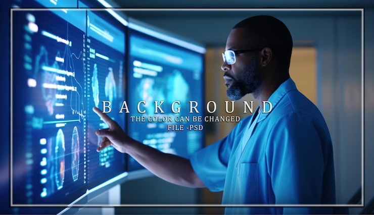 PSD doctor analyzing medical data on touchscreen display