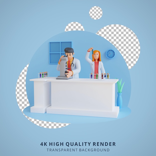 研究室の3Dキャラクターイラストで研究をしている医師
