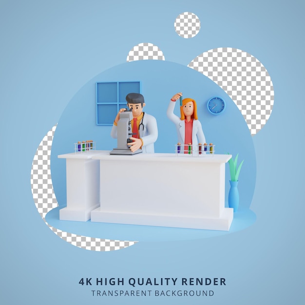 Doctor doing research in laboratory 3d character illustration