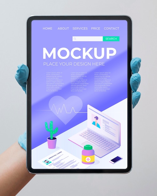 Medico tenendo il tablet mock-up