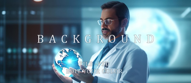 PSD doctor holding a transparent globe