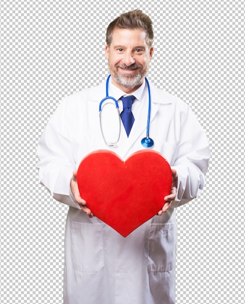 PSD doctor man holding a heart