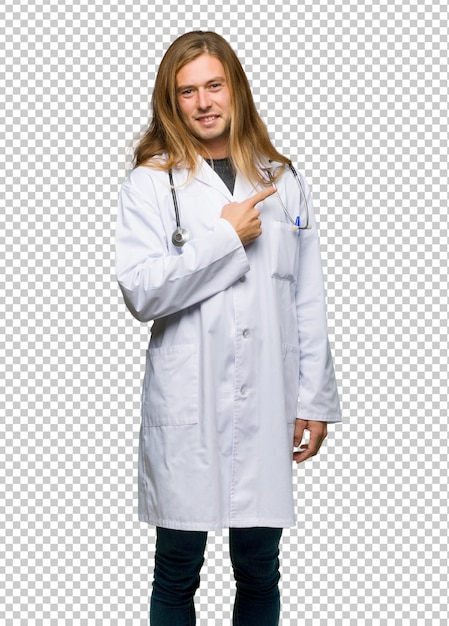 PSD doctor man pointing to the side to present a product