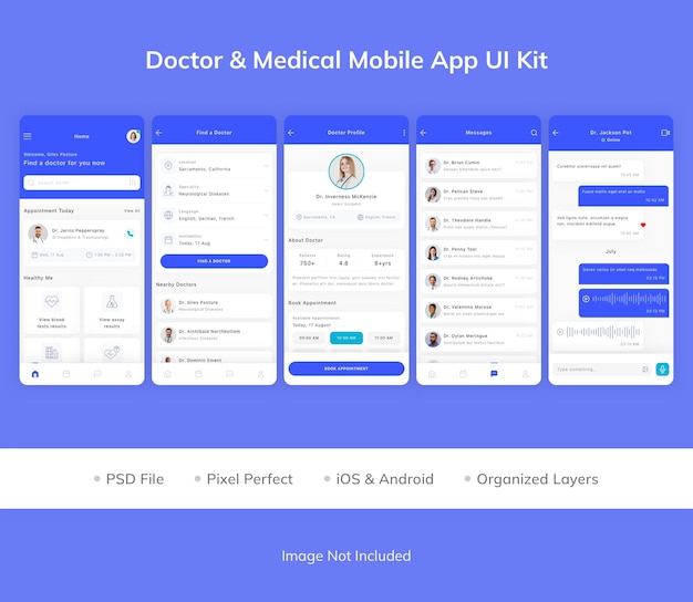 Kit interfaccia utente per app mobile medico e medico