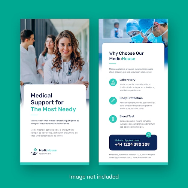 医師と医療サービスの両面チラシテンプレート