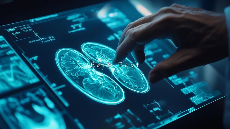 PSD doctor reviewing brain scan on digital tablet