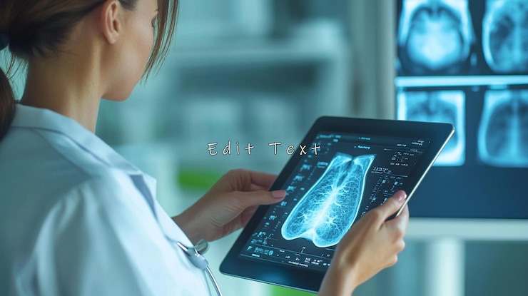 PSD doctor reviewing medical scan on tablet