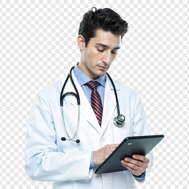 doctor reviewing patient records on a tablet