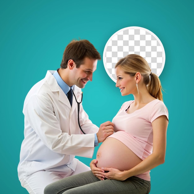 PSD doctor touches the belly of a pregnant woman