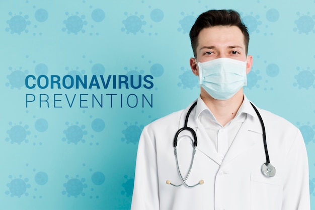 PSD medico con maschera e stetoscopio prevenzione coronavirus