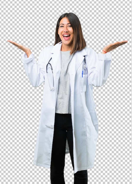 PSD doctor woman with stethoscope with surprise and shocked facial expression