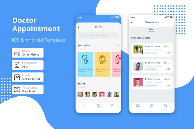 PSD doctors appointment booking management mobile app