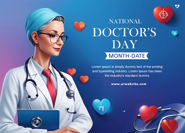 PSD doctors day banner design with doctor and stethoscope