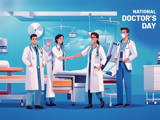 PSD doctors day banner design with doctor and stethoscope