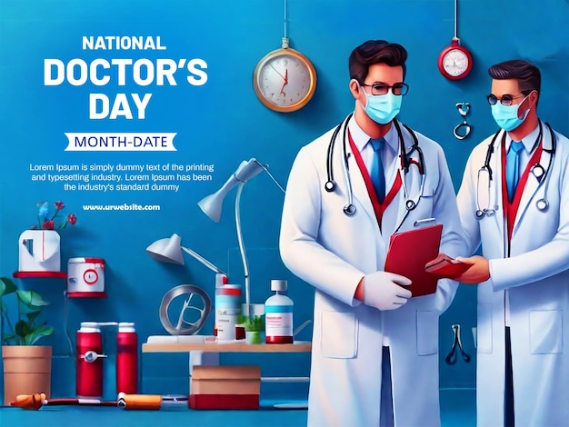 PSD doctors day banner design with doctor and stethoscope