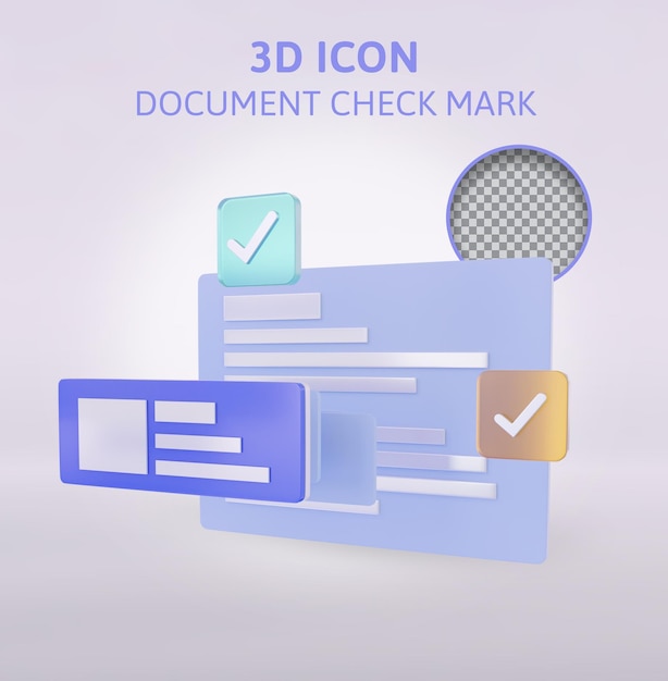 Document check mark 3d rendering illustration