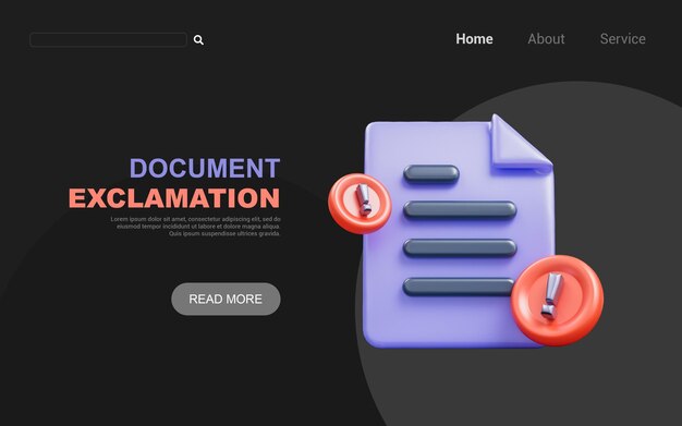 Document exclamation sign on dark background 3d render concept for warning attention notice