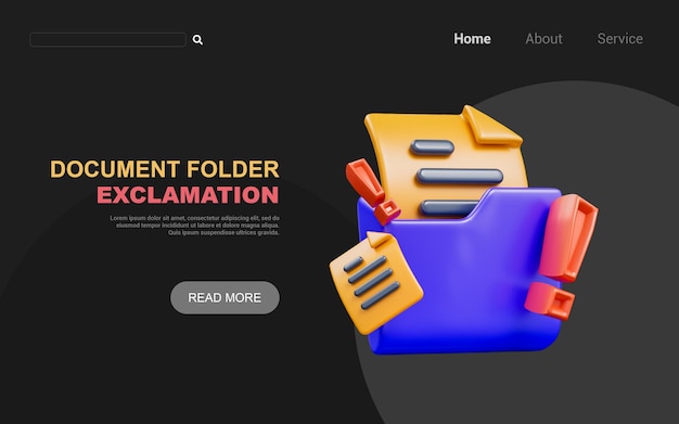 document folder exclamation sign on dark background 3d render concept for file not safe