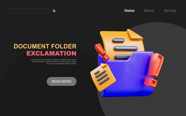 Папка документа восклицательный знак на темном фоне 3d концепция рендеринга для файла небезопасно