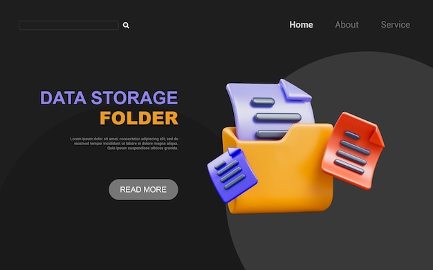 document folder sign on dark background 3d render concept for save store information data