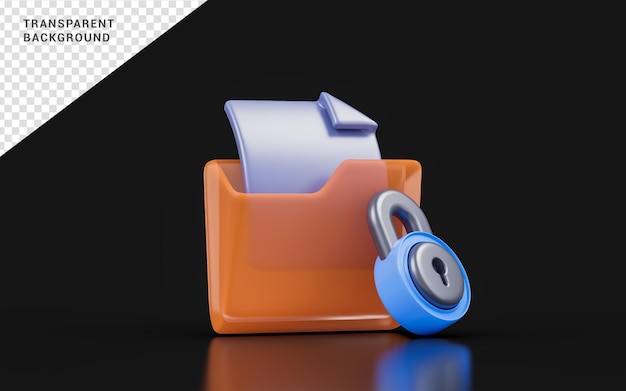 document folder with lock sign on dark background 3d render concept for file and storage safety