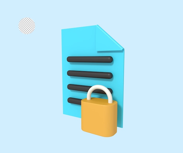 PSD document lock 3d illustration