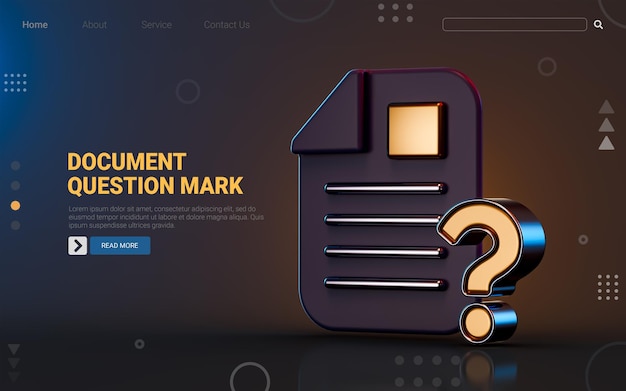 情報やデータを求めるための暗い背景の3dレンダリングの概念に疑問符のアイコンを文書化する
