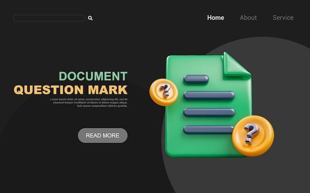 ドキュメントの疑問符は、混乱の通知のための暗い背景 3 d レンダリング コンセプトに署名します。