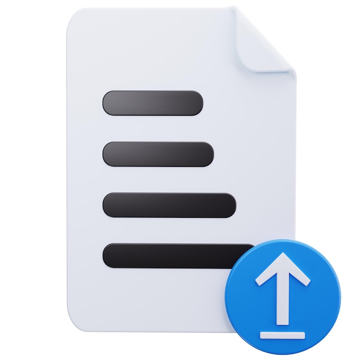 PSD document upload illustration with blue arrow icon