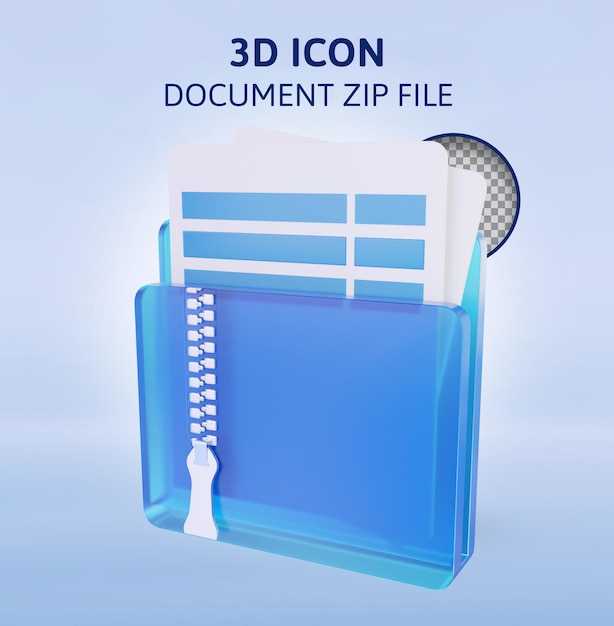 PSD illustrazione del rendering 3d del file zip del documento