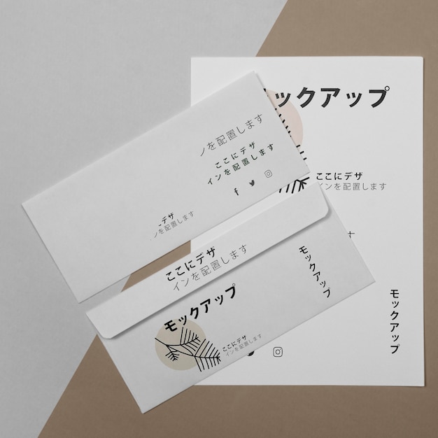 documents and envelopes asian mock-up