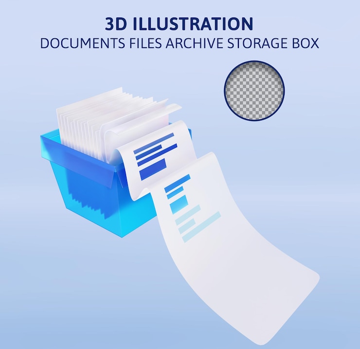 PSD documents files storage box 3d rendering illustration