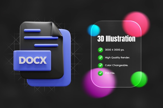 Docx 파일 3d 아이콘 또는 Docx 파일 3d 아이콘 일러스트레이션