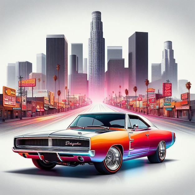 PSD dodge charger 1968 classic v8 muscle car pic hyperealistic vintage poster