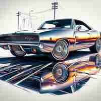 PSD dodge charger 1968 classic v8 muscle car pic hyperealistic vintage poster