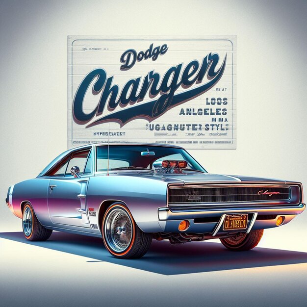 PSD dodge charger 1968 classic v8 muscle car pic hyperrealistische vintage poster