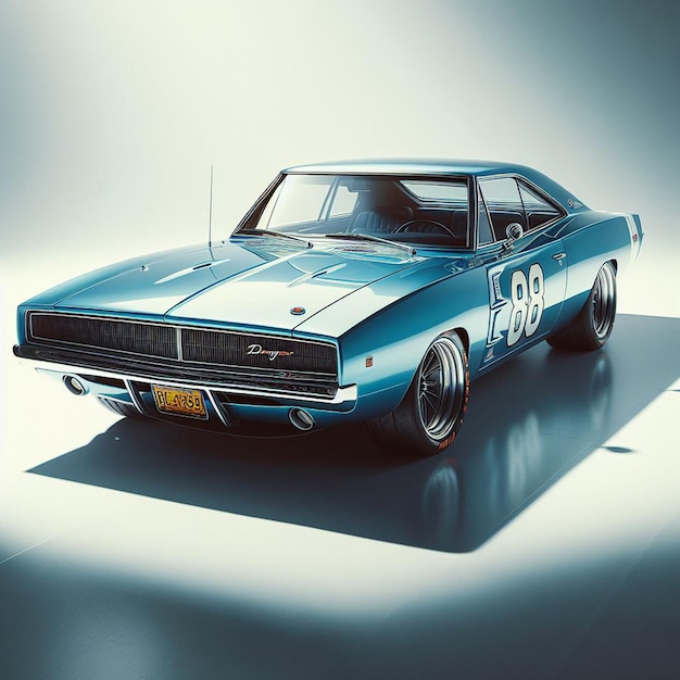 PSD dodge charger 1968 nascar racing car pic hyperealistic musclecar vintage poster