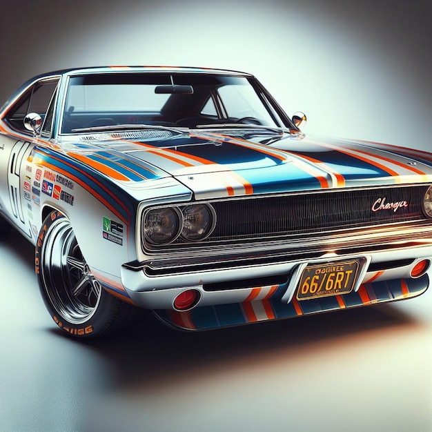 Dodge charger 1968 nascar racing car pic hyperealistic musclecar vintage poster