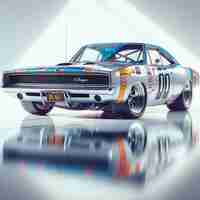 PSD dodge charger 1968 nascar racing car pic hyperealistic musclecar vintage poster