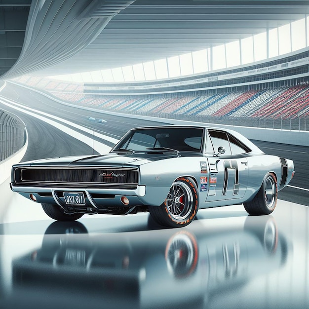 Dodge charger 1968 nascar racing car pic hyperealistic musclecar vintage poster