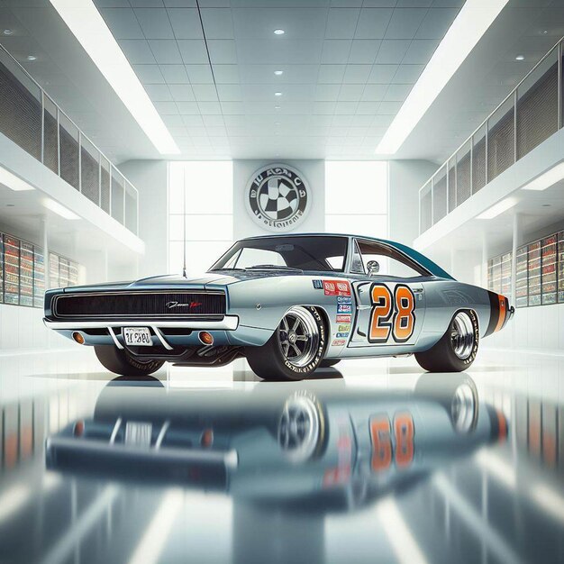 PSD dodge charger 1968 nascar racing car pic hyperealistic musclecar vintage poster