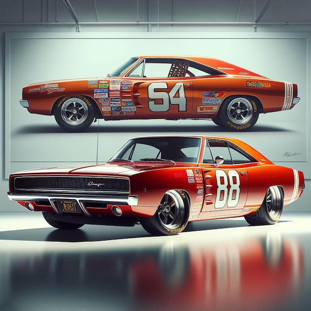 PSD dodge charger 1968 nascar racing car pic poster vintage di muscle car iperale