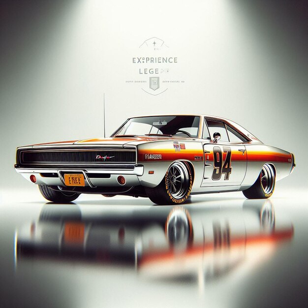 PSD dodge charger 1968 nascar racing car pic hyperealistic musclecar vintage poster